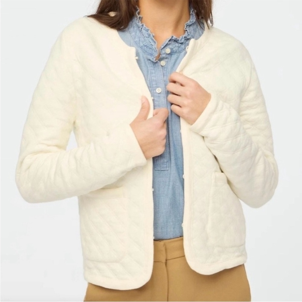 J.Crew Jacket Quilted Ivory Collarless Blazer Women’s XL Cotton Blend Layer Top - Picture 11 of 12